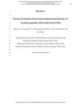 Revision 1 Extreme Fractionation from Zircon to Hafnon in the Koktokay No