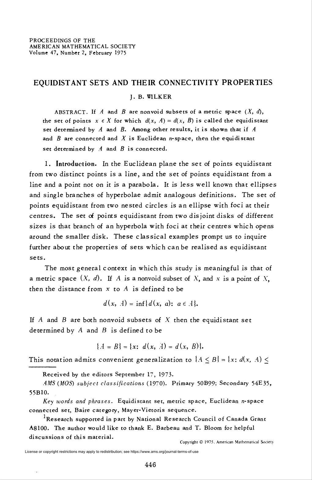 Equidistant Sets and Their Connectivity Properties