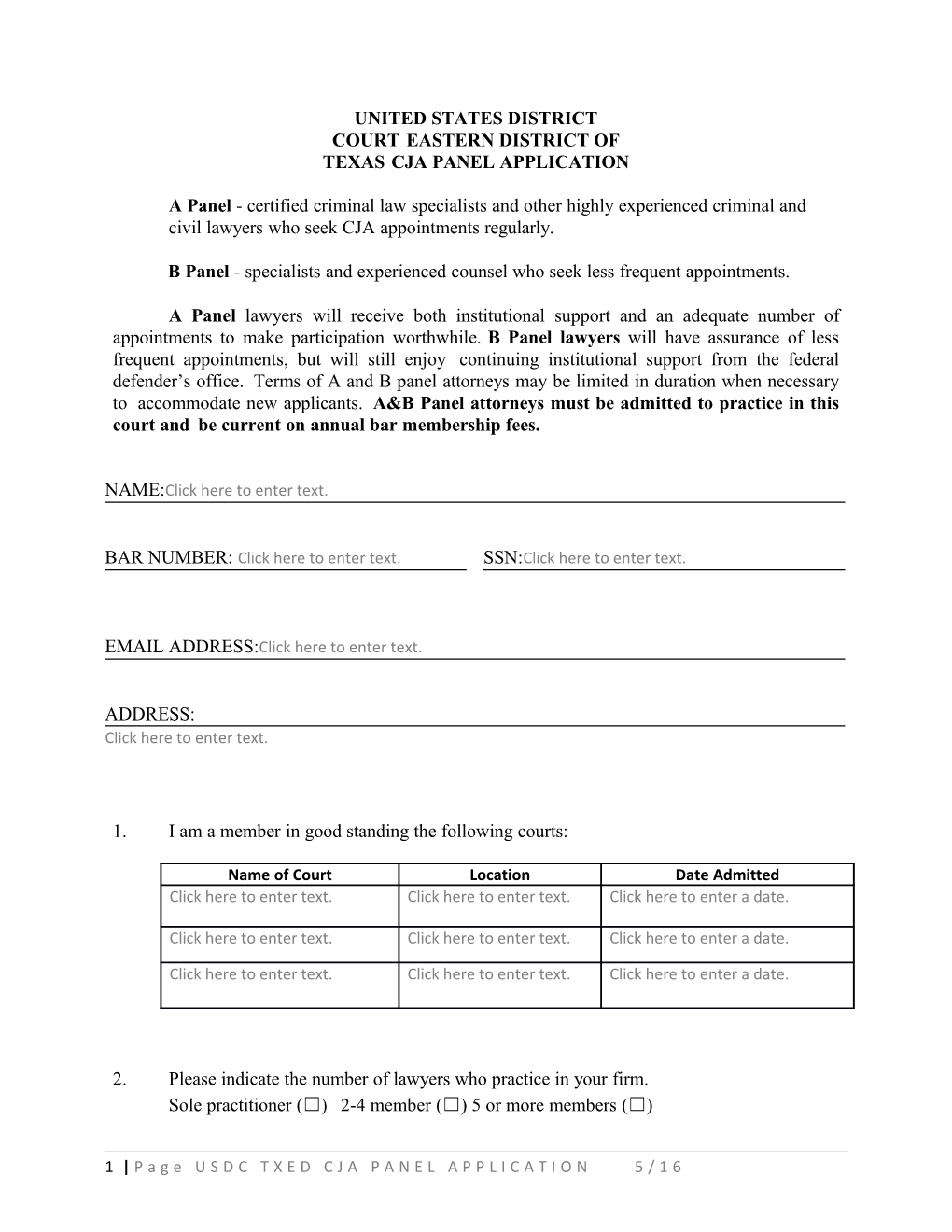 United States District Court Eastern District of Texas Cja Panel Application