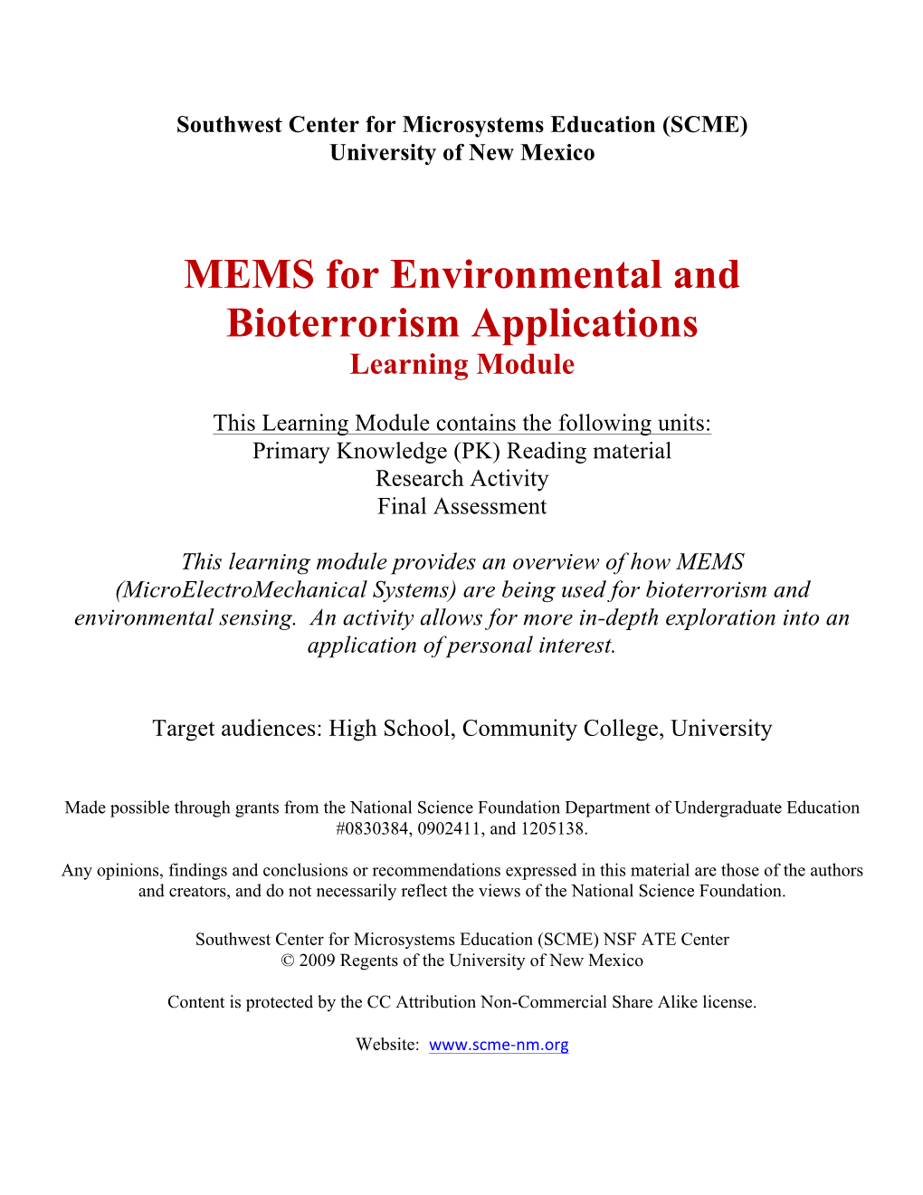 MEMS for Environmental and Bioterrorism Applications Learning Module