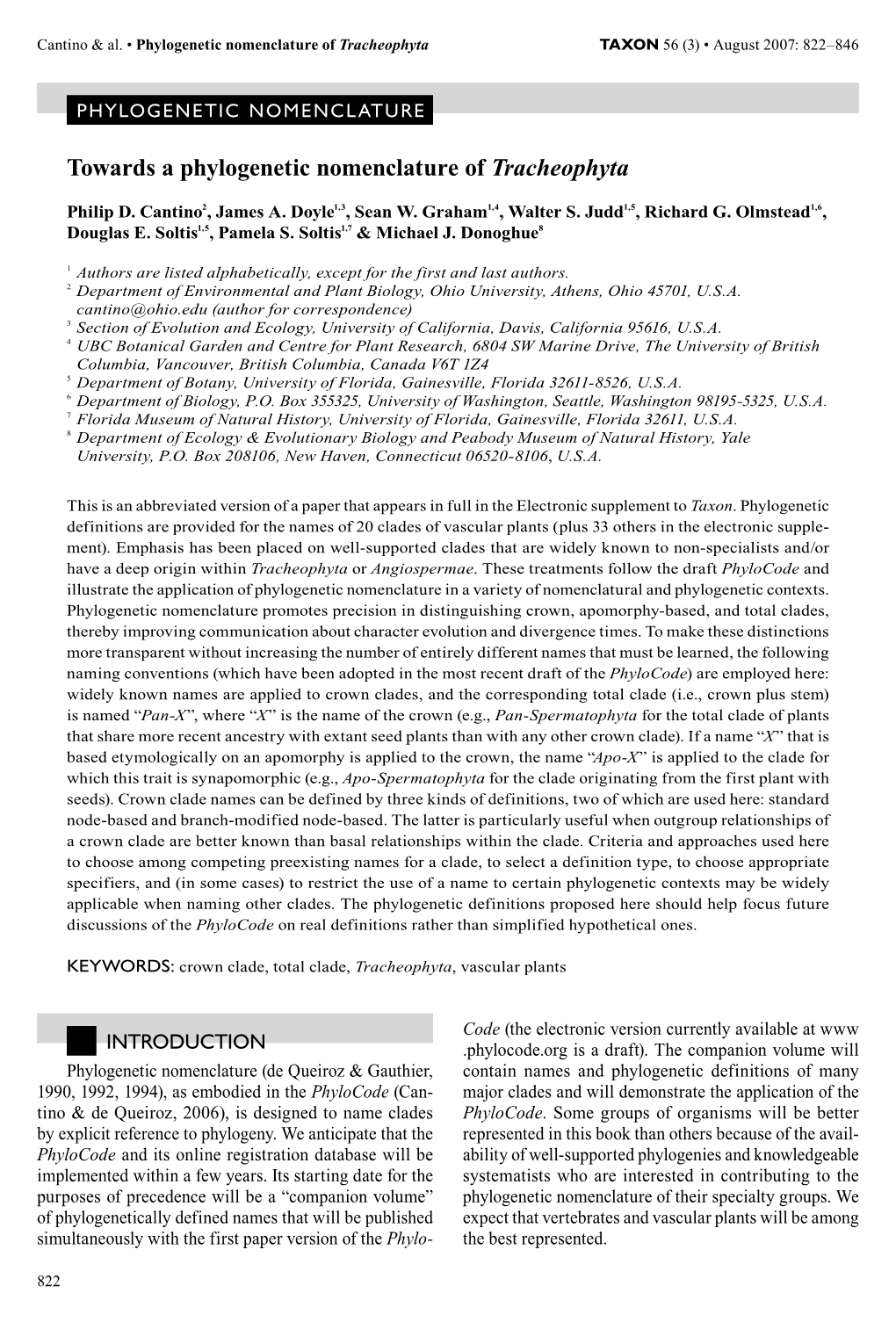 Towards a Phylogenetic Nomenclature of Tracheophyta