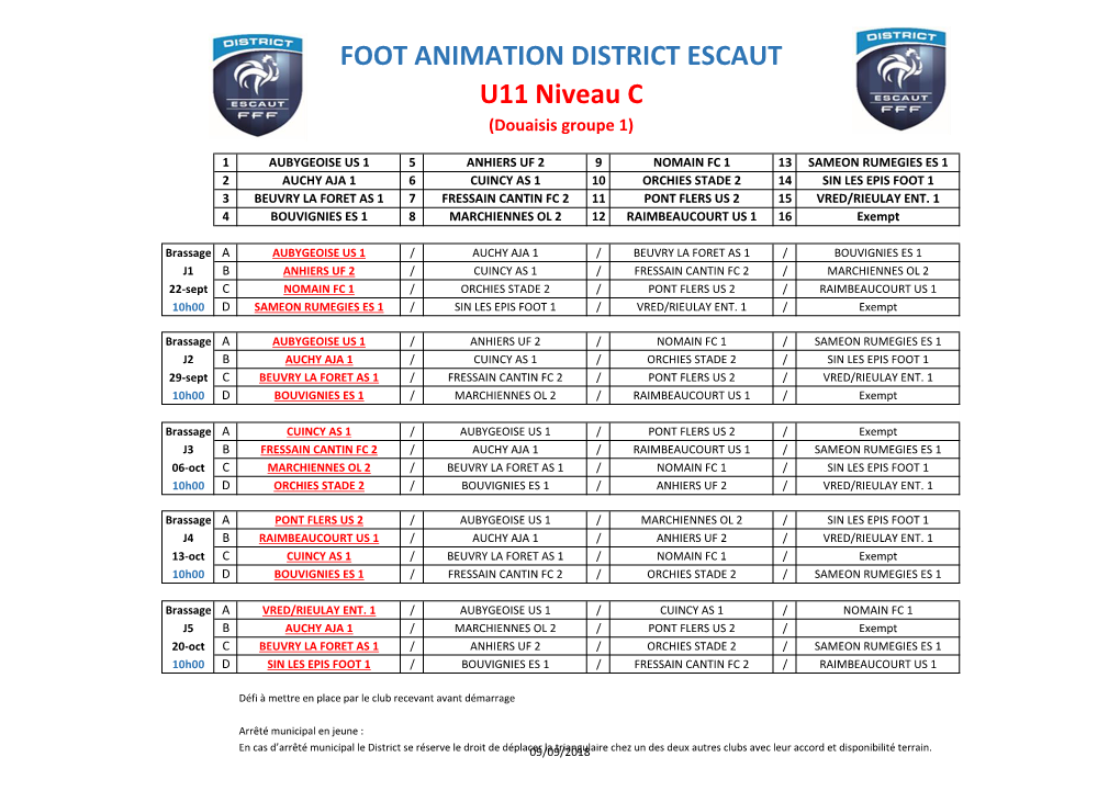 FOOT ANIMATION DISTRICT ESCAUT U11 Niveau C (Douaisis Groupe 1)