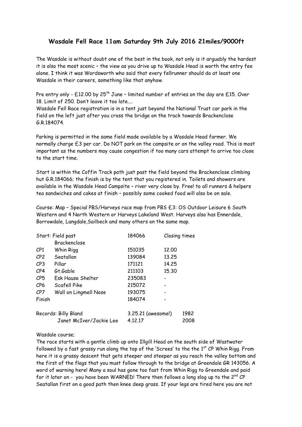 Wasdale Course Details