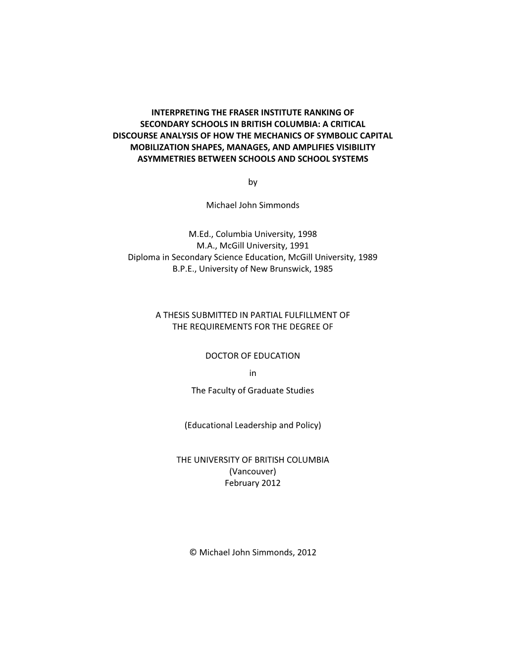 Interpreting the Fraser Institute Ranking of Secondary Schools in British Columbia