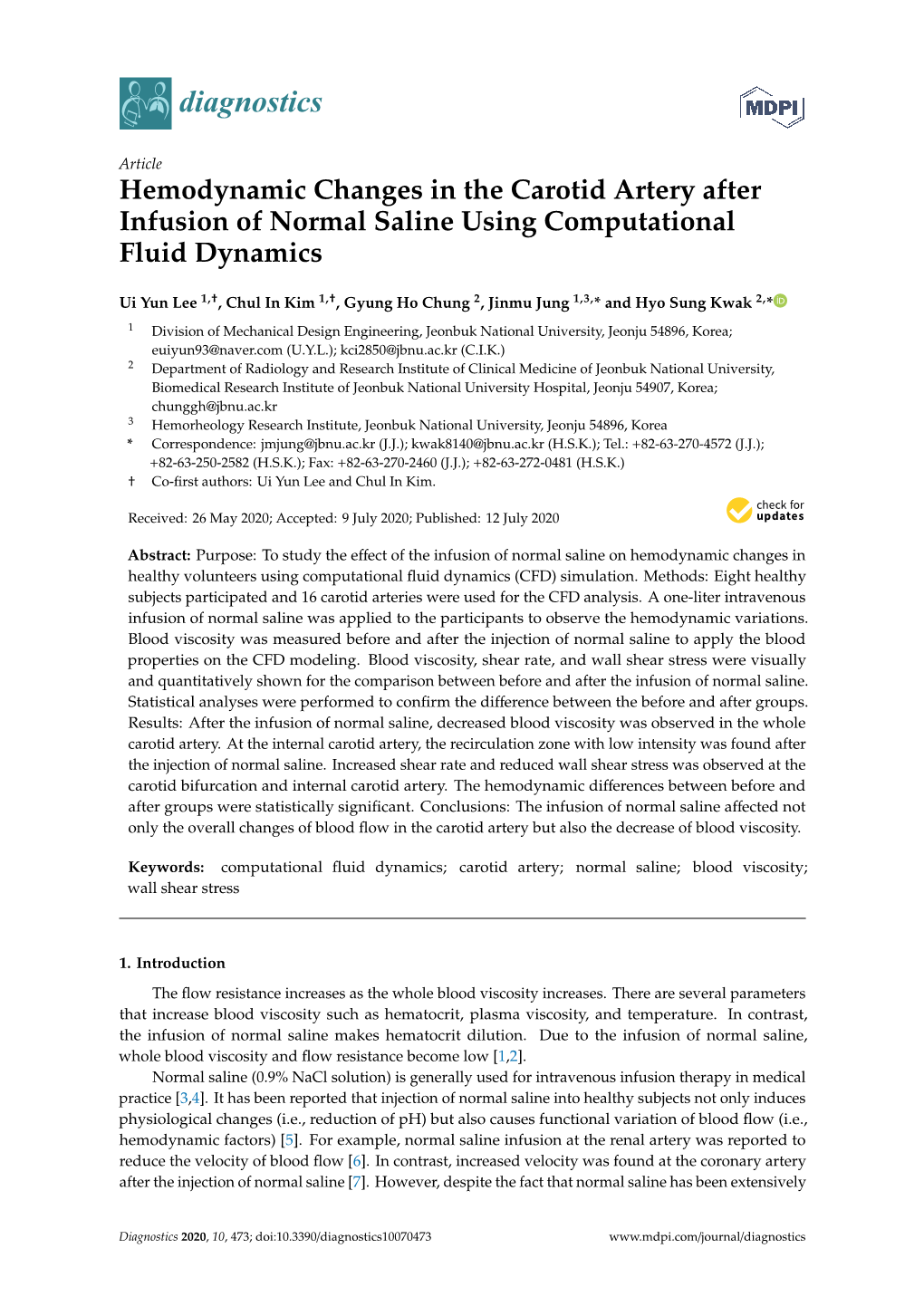 Hemodynamic Changes in the Carotid Artery After Infusion of Normal Saline Using Computational Fluid Dynamics