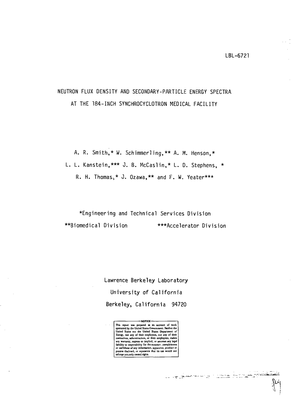 Lbl- Neutron Flux Density and Secondary-Particle