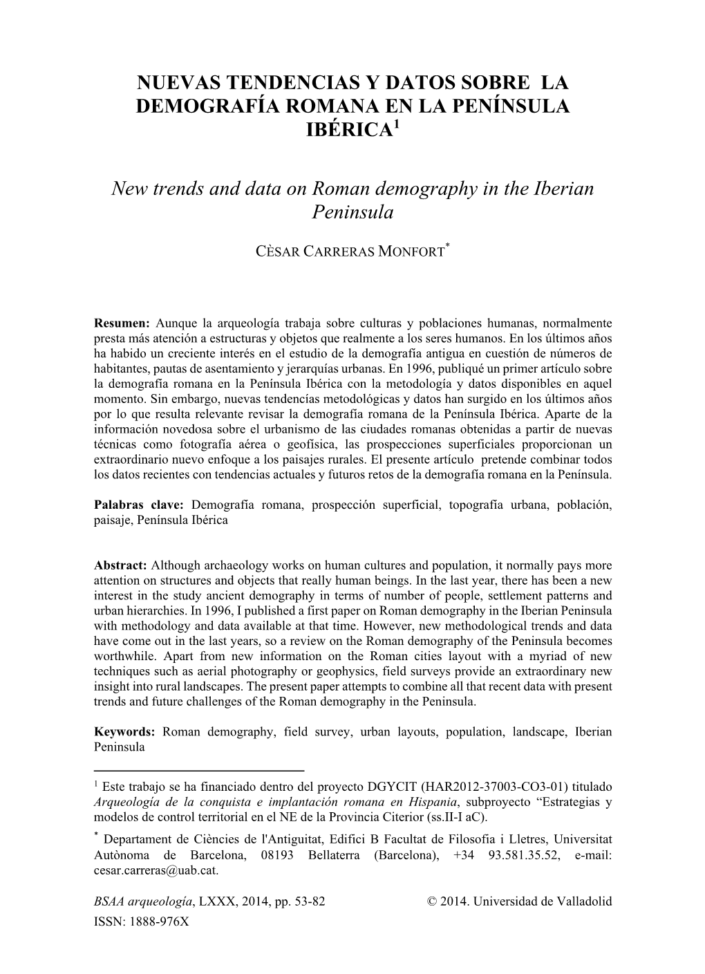 Nuevas Tendencias Y Datos Sobre La Demografía Romana En La Península Ibérica1