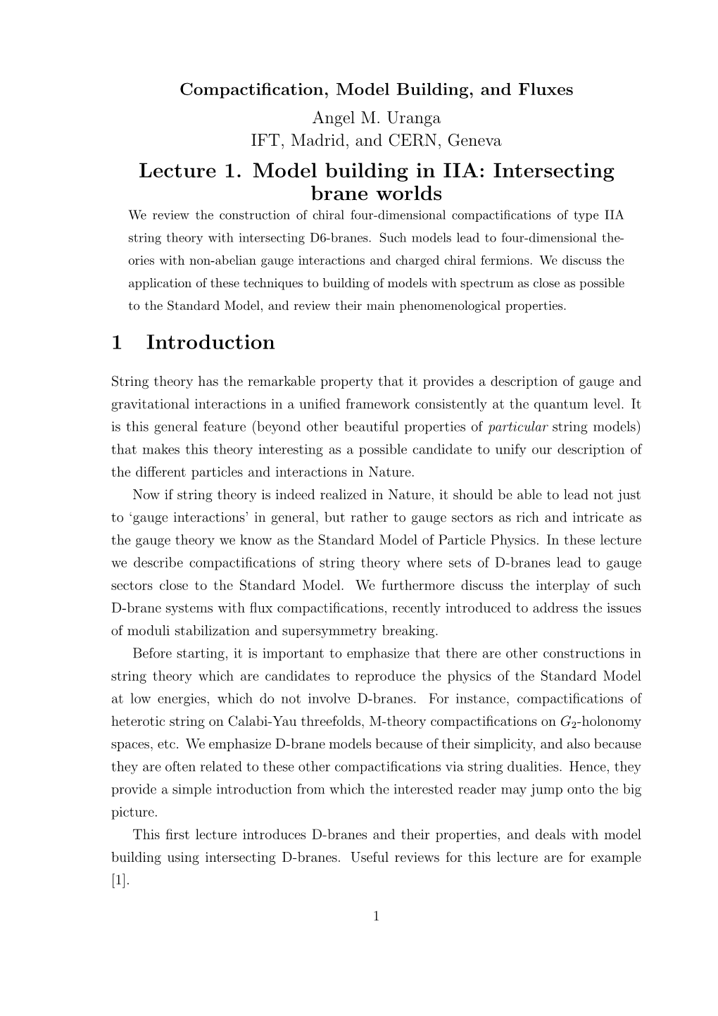 Lecture 1. Model Building in IIA: Intersecting Brane Worlds