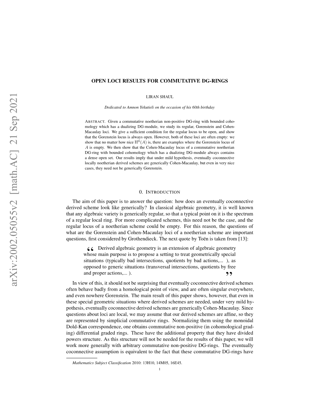 Open Loci Results for Commutative DG-Rings