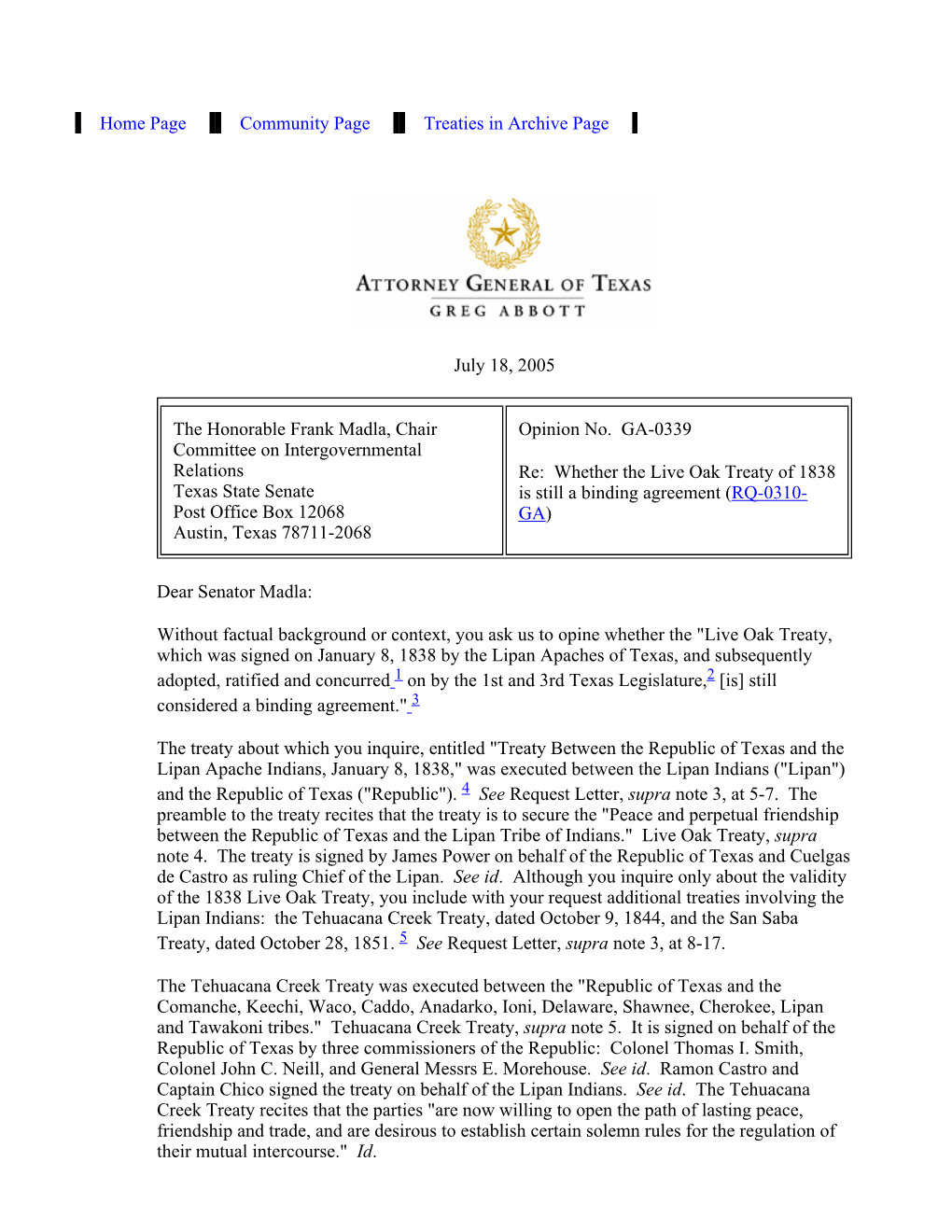 Texas Attorney General Opinion Re