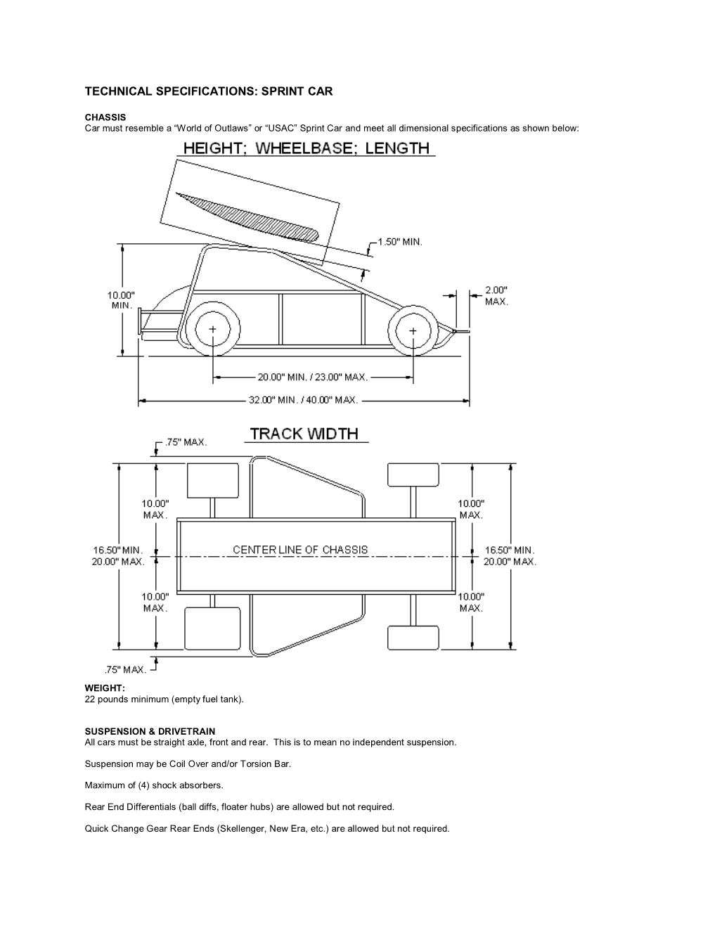 Technical Specifications: Sprint Car