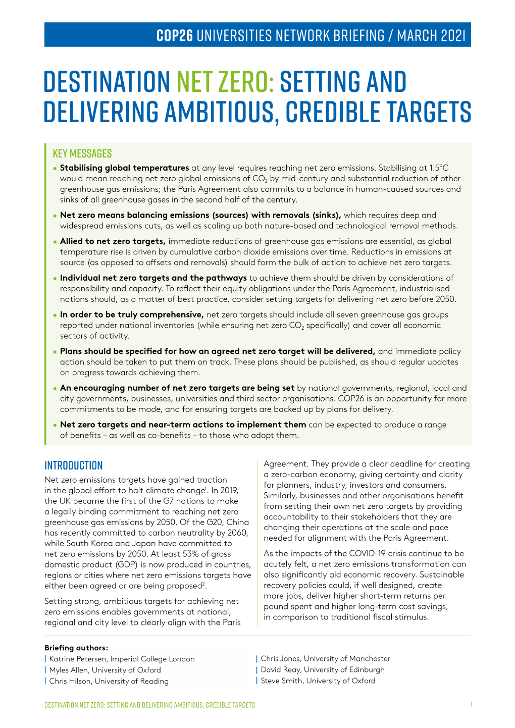 Destination Net Zero:Setting and Delivering Ambitious, Credible Targets