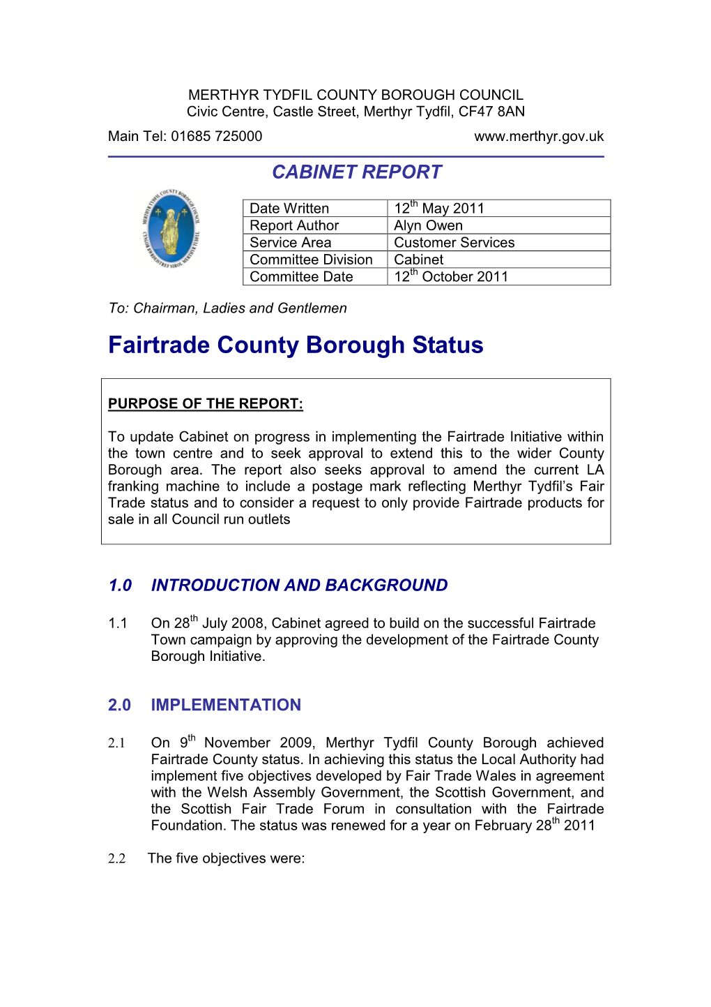 Fairtrade County Borough Status