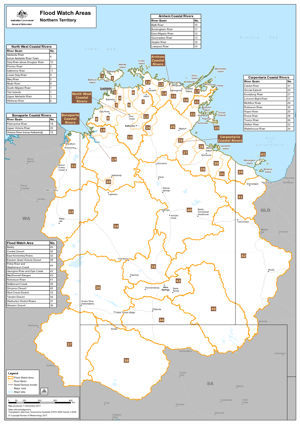 Flood Watch Areas Arnhem Coastal Rivers Northern Territory River Basin No