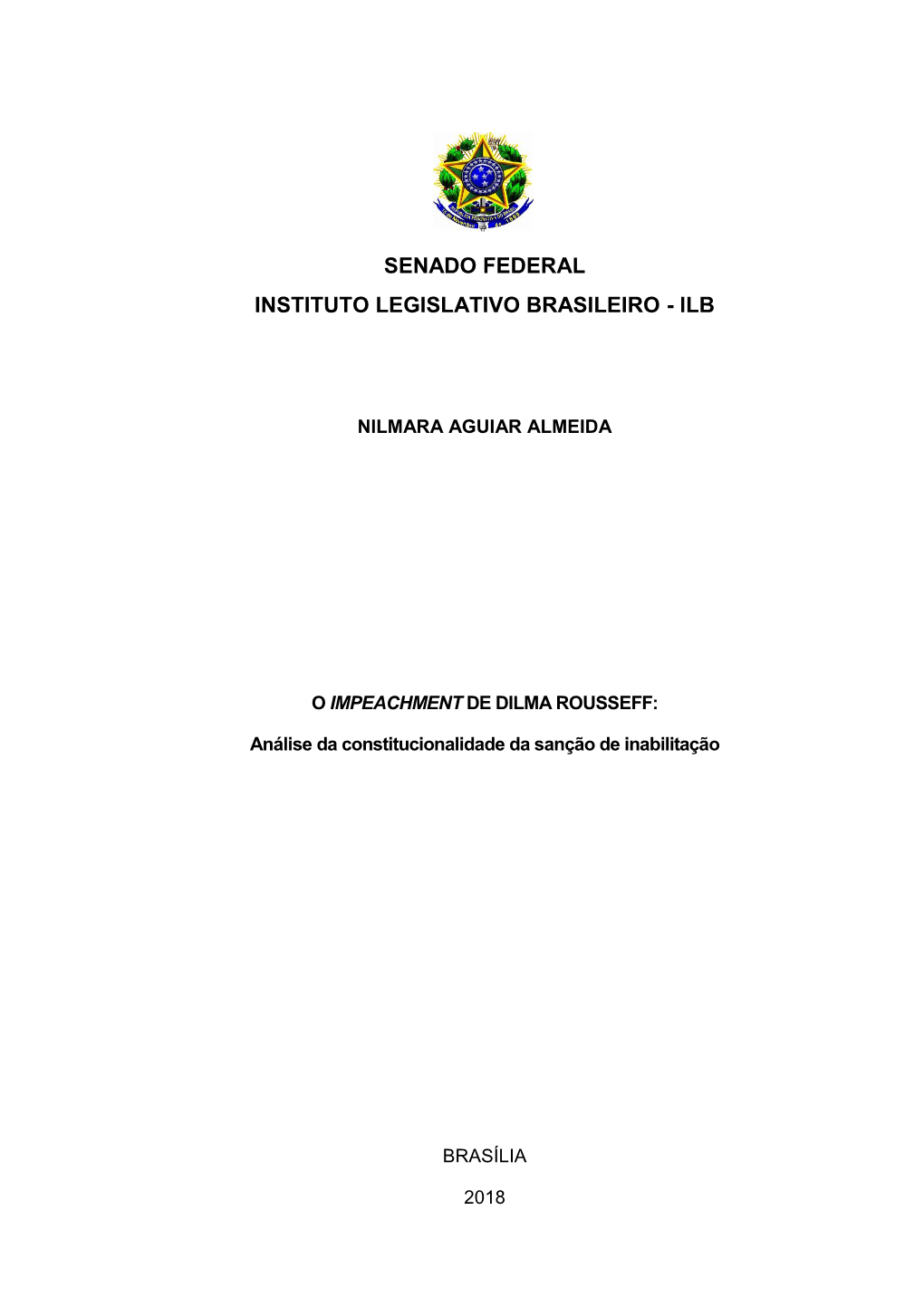 Análise Da Constitucionalidade Da Sanção De Inabilitação BRASÍLIA