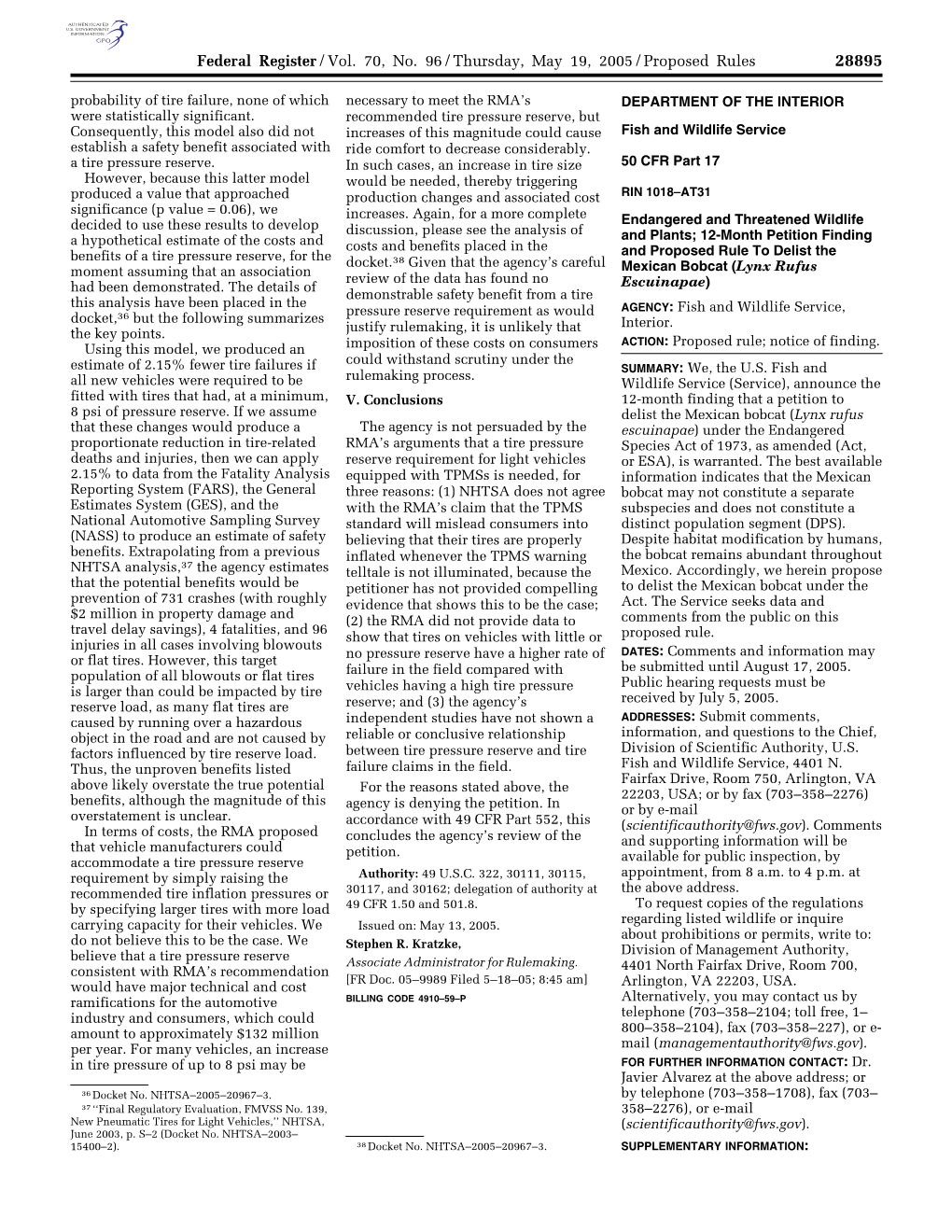 Federal Register/Vol. 70, No. 96/Thursday, May 19, 2005