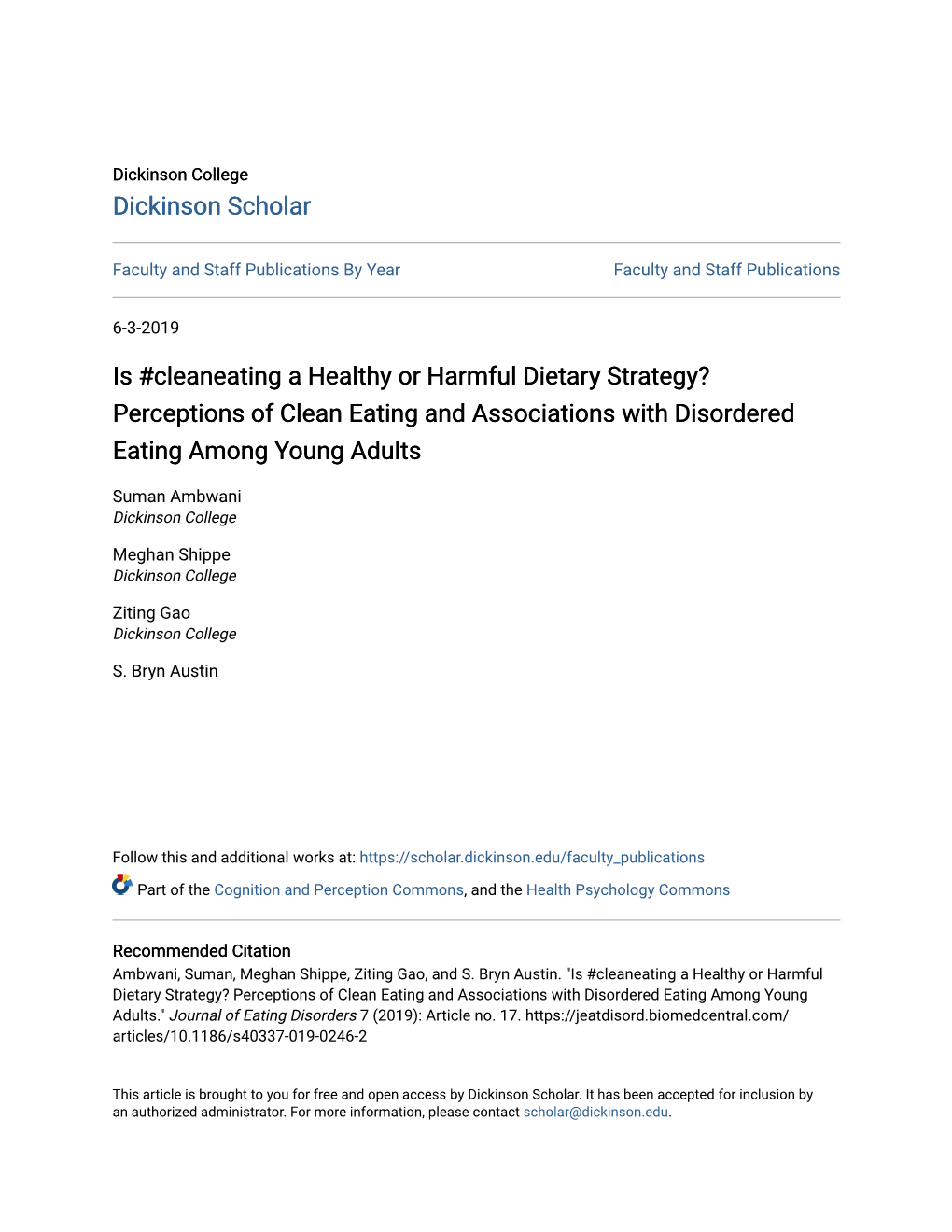 Is #Cleaneating a Healthy Or Harmful Dietary Strategy? Perceptions of Clean Eating and Associations with Disordered Eating Among Young Adults