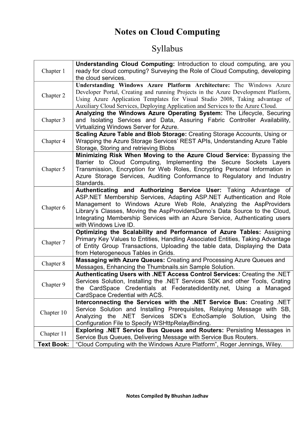 Notes on Cloud Computing Syllabus