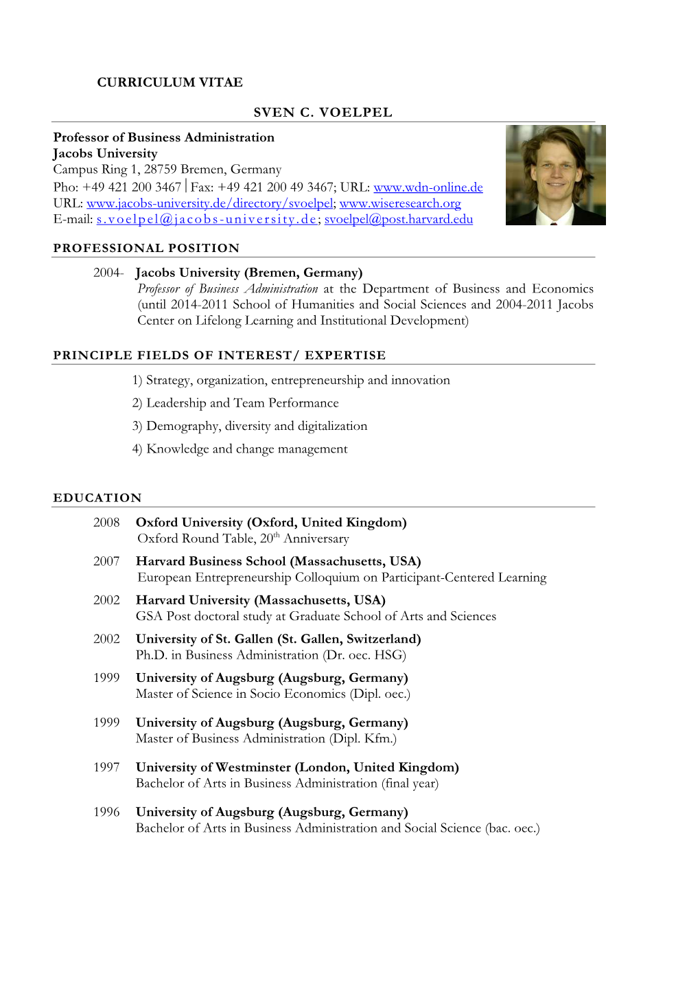 CURRICULUM VITAE SVEN C. VOELPEL Professor of Business