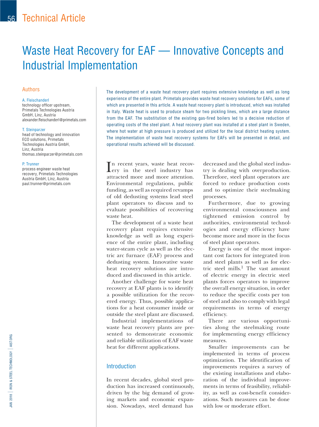 Waste Heat Recovery for EAF — Innovative Concepts and Industrial Implementation