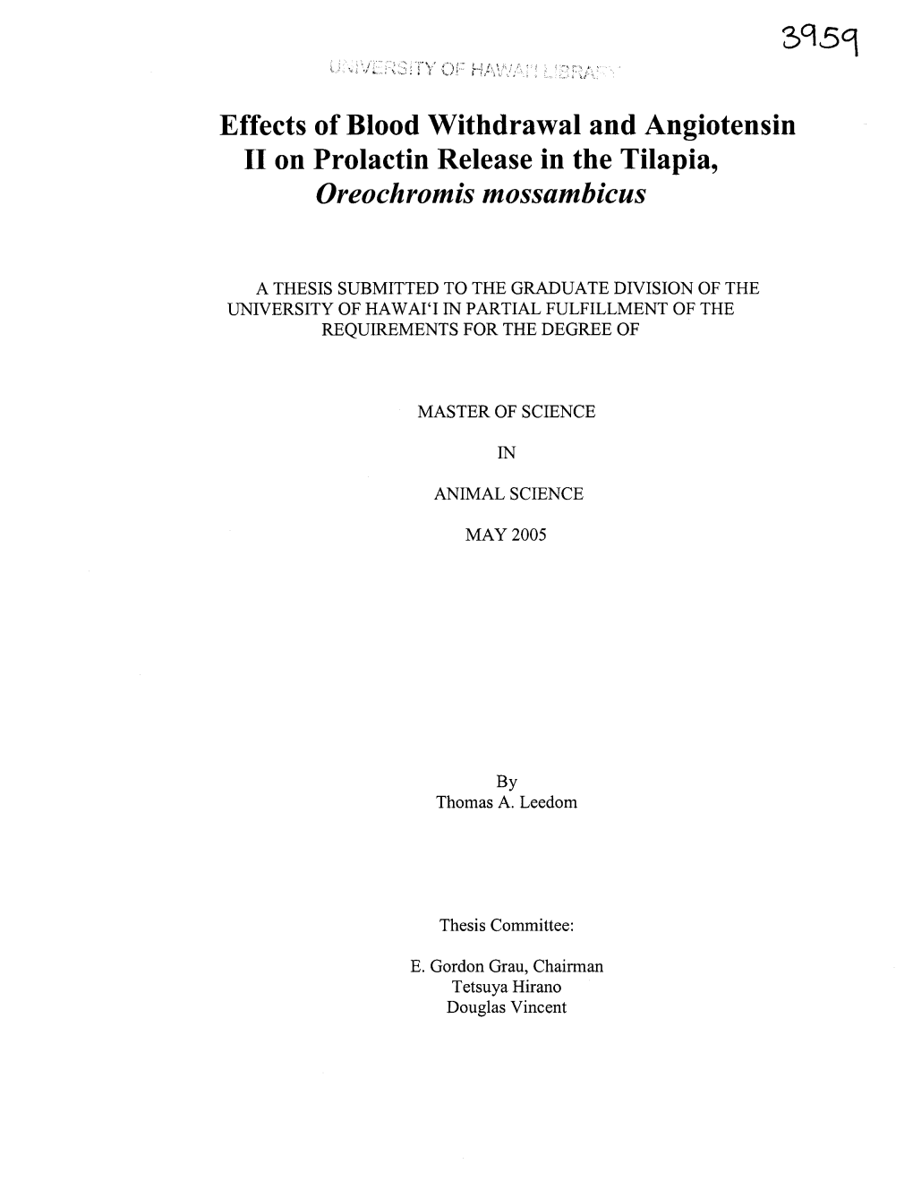 Effects of Blood Withdrawal and Angiotensin Lion Prolactin Release in the Tilapia, Oreochromis Mossambicus