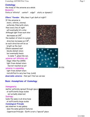 Cosmology Basic Assumptions of Cosmology