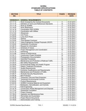 Scrra Standard Specifications Table of Contents