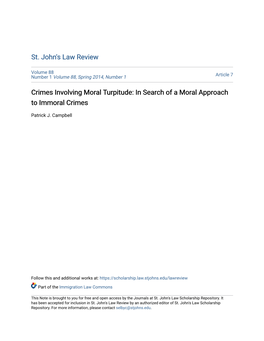 Crimes Involving Moral Turpitude: in Search of a Moral Approach to Immoral Crimes