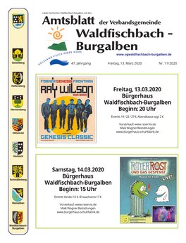 Freitag,13.03.2020 Bürgerhaus Waldfischbach-Burgalben Beginn