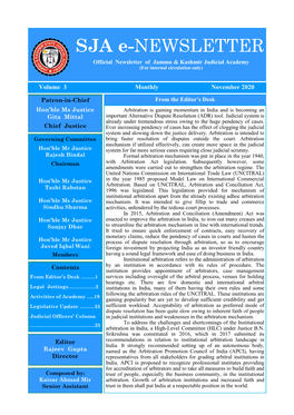 SJA E-NEWSLETTER Official Newsletter of Jammu & Kashmir Judicial Academy (For Internal Circulation Only)