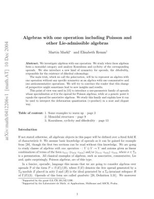 Algebras with One Operation Including Poisson and Other Lie-Admissible