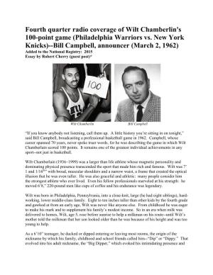 Fourth Quarter Radio Coverage of Wilt Chamberlin's 100-Point Game (Philadelphia Warriors Vs