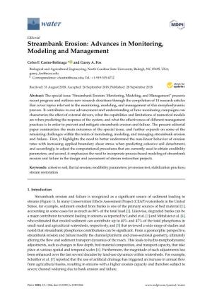 Streambank Erosion: Advances in Monitoring, Modeling and Management