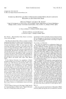 Communal Roosting and Diet of Black-Shouldered Kites