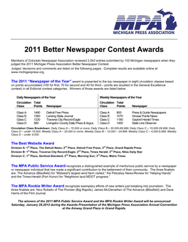 2011 Better Newspaper Contest Awards