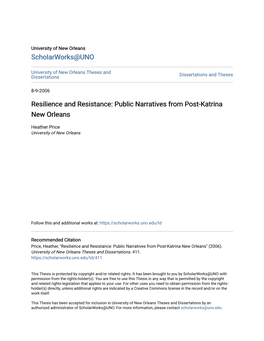 Resilience and Resistance: Public Narratives from Post-Katrina New Orleans