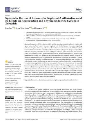 Systematic Review of Exposure to Bisphenol a Alternatives and Its Effects on Reproduction and Thyroid Endocrine System in Zebraﬁsh