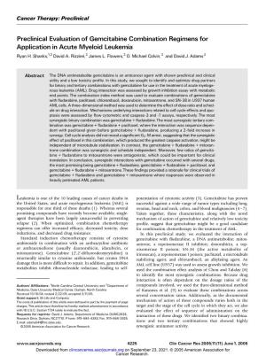 Preclinical Evaluation of Gemcitabine Combination Regimens for Application in Acute Myeloid Leukemia Ryan H