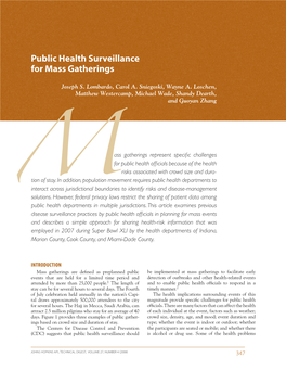 Public Health Surveillance for Mass Gatherings