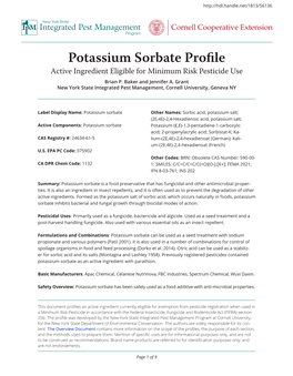 Potassium Sorbate Profile Integrated Pest Management Cornell Cooperative Extension Program