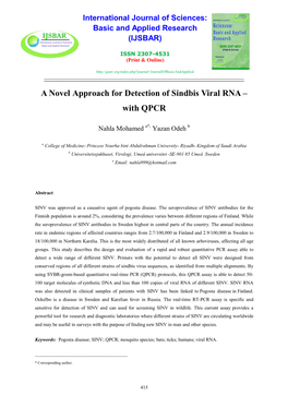 A Novel Approach for Detection of Sindbis Viral RNA – with QPCR