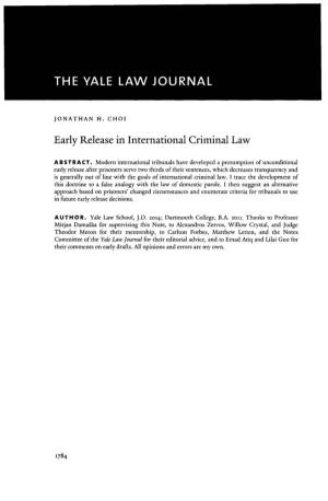 Early Release in International Criminal Law
