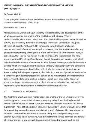 Leibniz' Dynamical Metaphysicsand the Origins