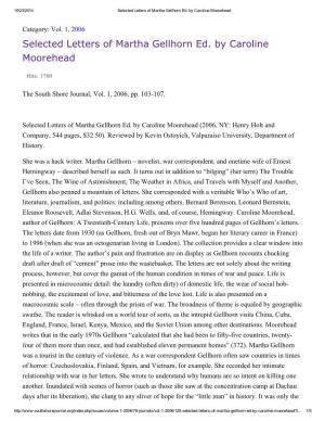 Selected Letters of Martha Gellhorn Ed. by Caroline Moorehead