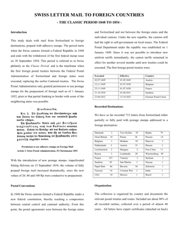 Swiss Letter Mail to Foreign Countries - the Classic Period 1848 to 1854