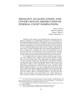 Ideology, Qualifications, and Covert Senate Obstruction of Federal Court Nominations