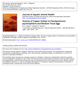 Toxicity of Copper Sulfate to Flavobacterium Psychrophilum and Rainbow Trout Eggs Eric J