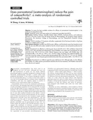 Does Paracetamol (Acetaminophen) Reduce the Pain of Osteoarthritis?: a Meta-Analysis of Randomised Controlled Trials W Zhang, a Jones, M Doherty