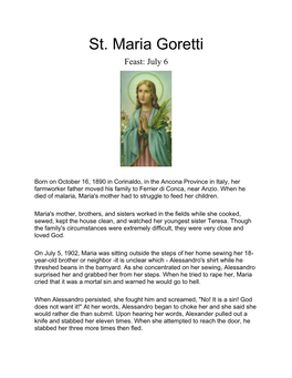 St. Maria Goretti Feast: July 6