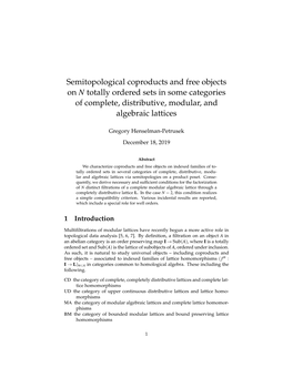 Semitopological Coproducts and Free Objects on N Totally Ordered Sets in Some Categories of Complete, Distributive, Modular, and Algebraic Lattices